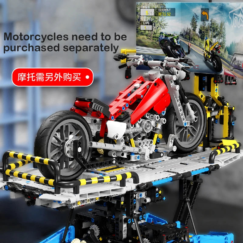 Motorcycle Test Bench Building Blocks - Fun Engineering Toy for Kids