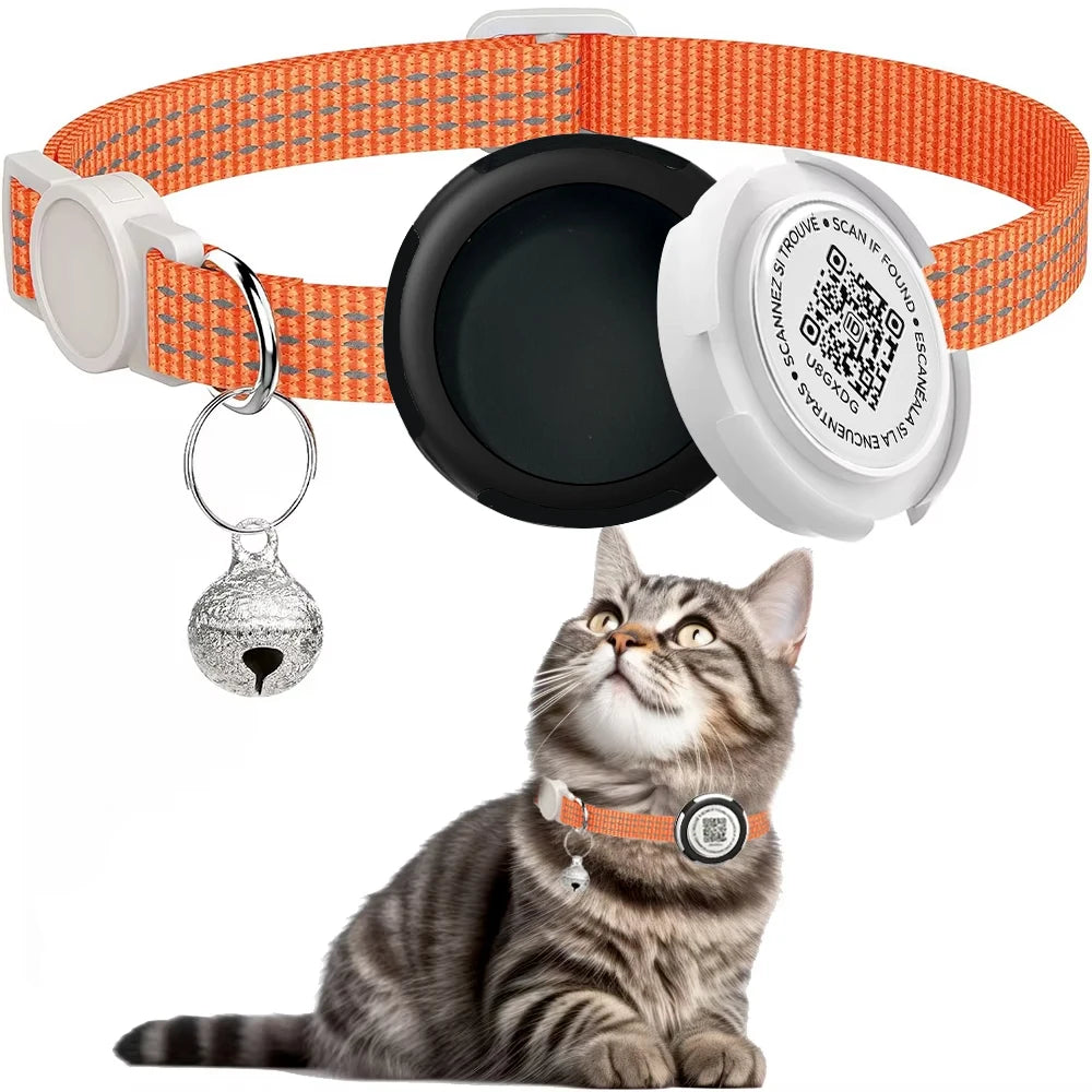 Reflective GPS Cat Collar with Airtag Case & QR ID Tag