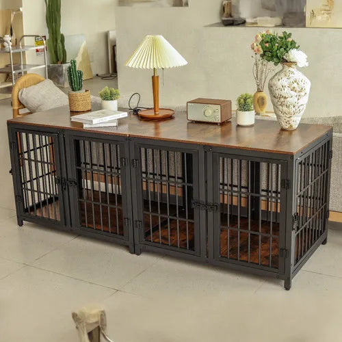 Spacious Double Dog Crate with Removable Divider - Furniture Style
