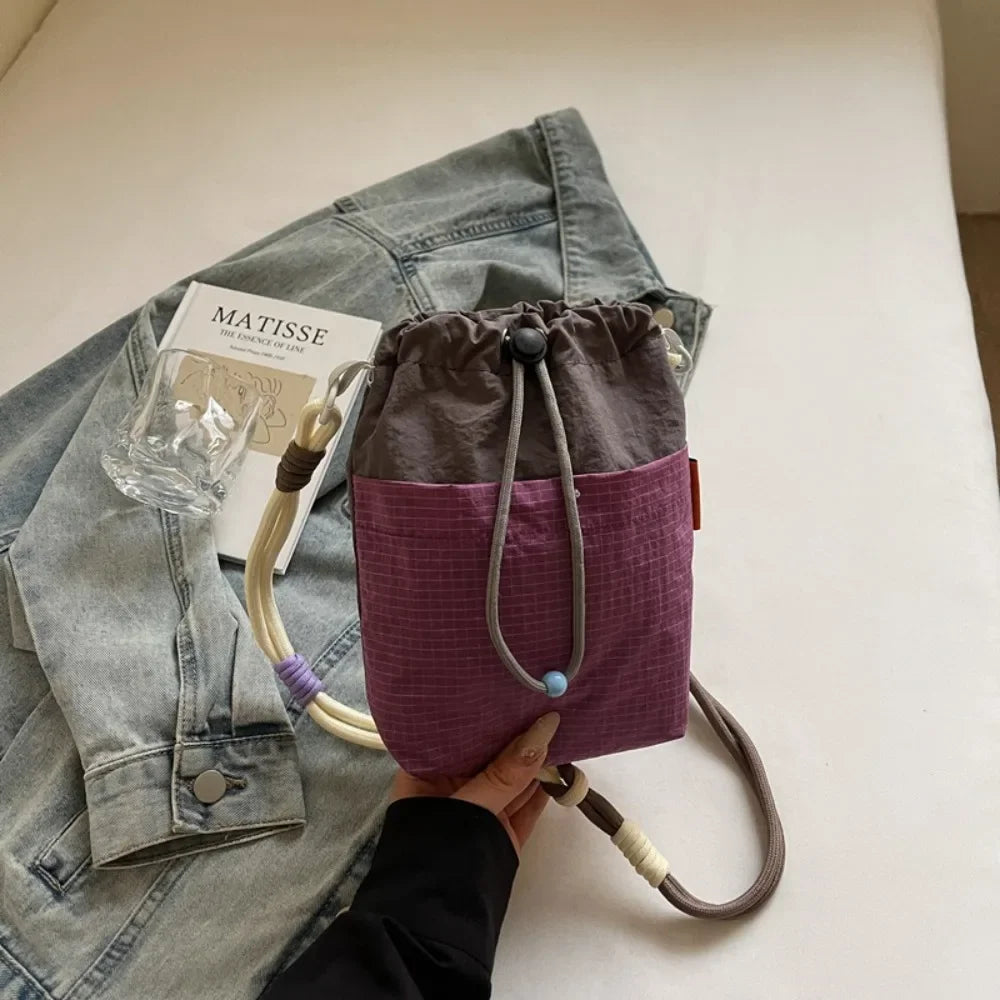 Portable Nylon Drawstring Bucket Bag with Shoulder Strap