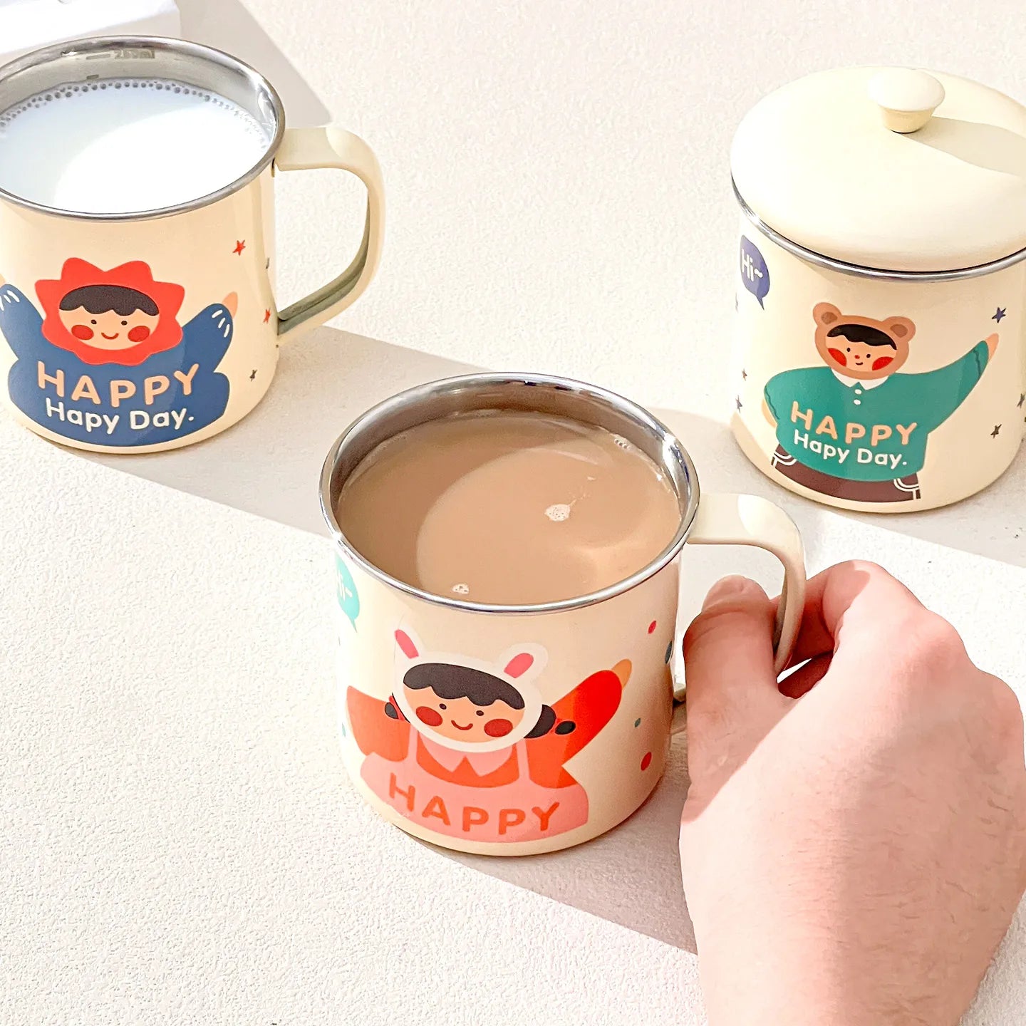 Cute 250ML Stainless Steel Kids Milk Cup - Anti-Scald Portable Tumbler