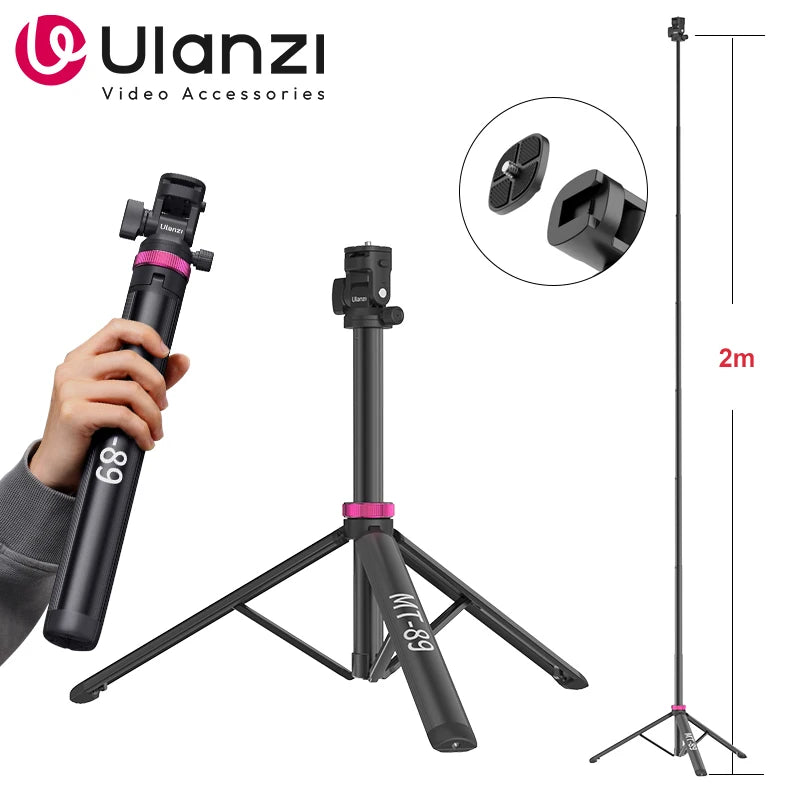 Ulanzi MT-89 Portable 2M Light Stand with Cold Shoe Mount - Adjustable Tripod