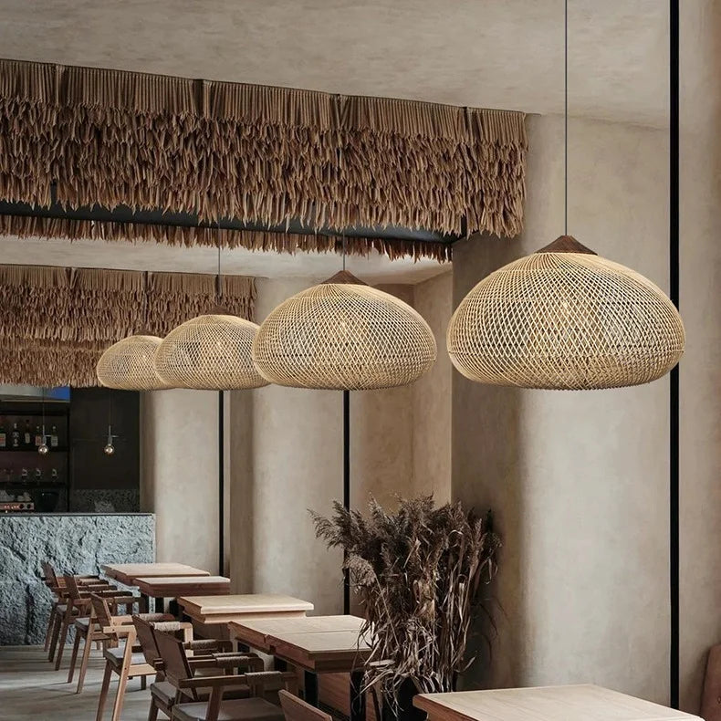 Japanese Wabi-Sabi Hand-Woven Rattan Pendant Light - Boho E27 Lamp