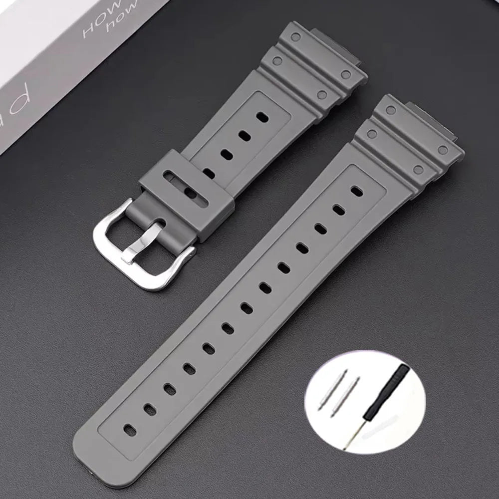 16mm Waterproof Silicone Watch Strap for Casio Models | Silver Buckle