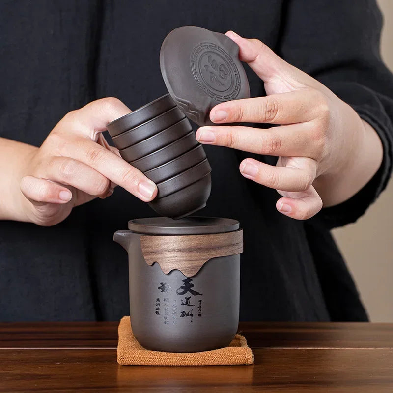 Portable Purple Clay Tea Set - Perfect for Outdoor Travel and Gifting