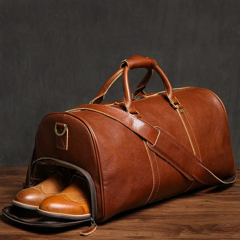 Large Capacity Travel Duffel Bag - Durable Genuine Leather Luggage