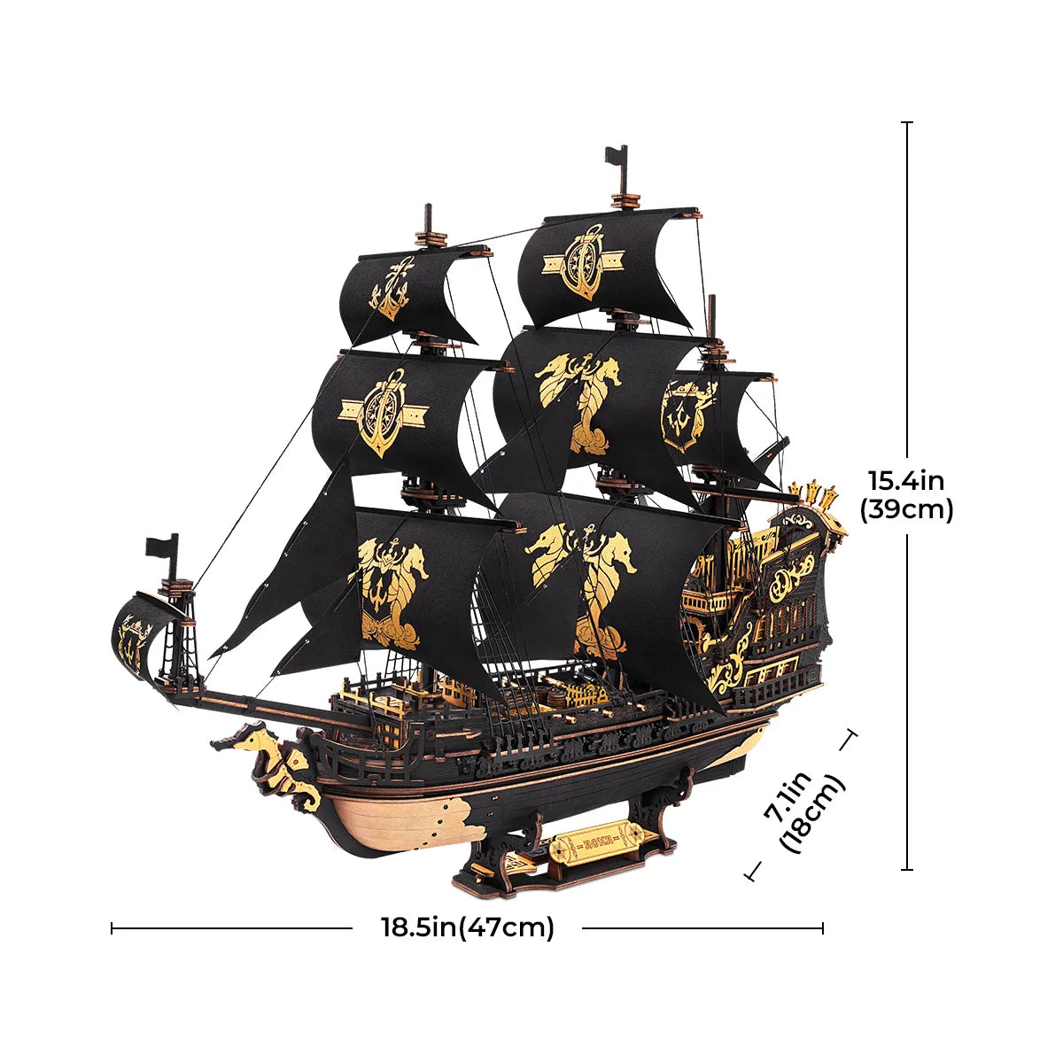 Robotime Seahorse Barque 3D Wooden Puzzle - Classic Sailboat Model Kit