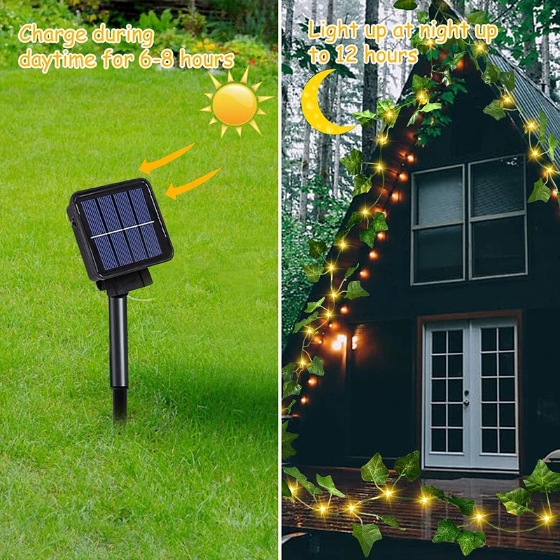 Solar Rattan String Lights - 8 Mode Fairy Lamp for Outdoor Décor