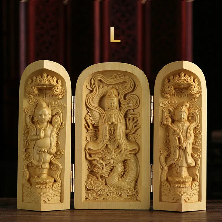 Boxwood Guanyin Buddha Statue - Elegant Wooden Art Decor