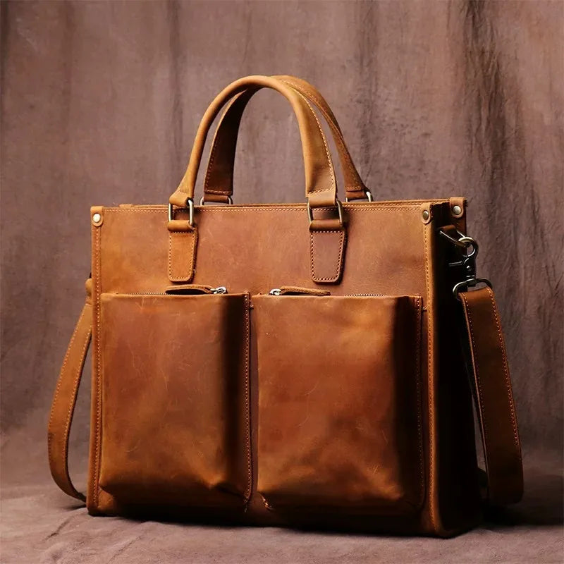 Vintage Leather Shoulder Bag - Stylish & Durable Business Briefcase