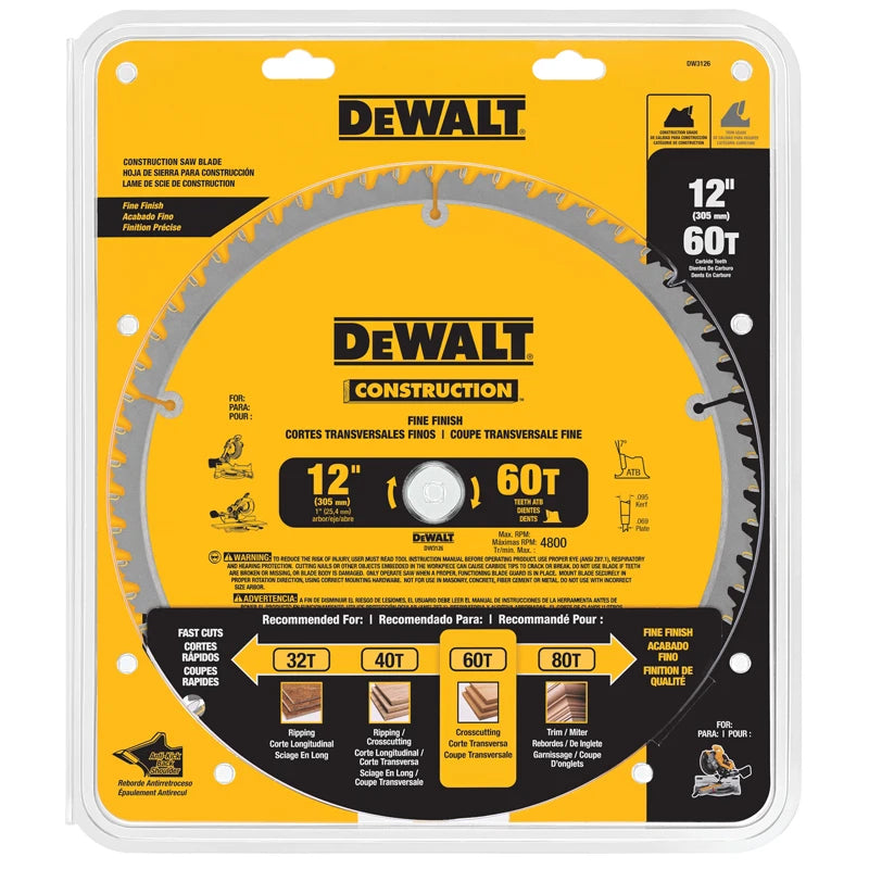 DEWALT Wood Saw Blades - 216/254/305MM, 40T/60T/80T, Carbide Precision