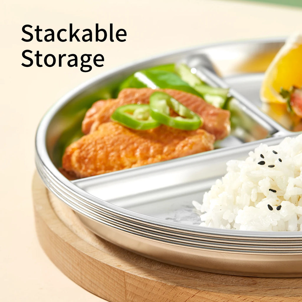 3-Compartment Stainless Steel Dinner Plate - Fun & Functional
