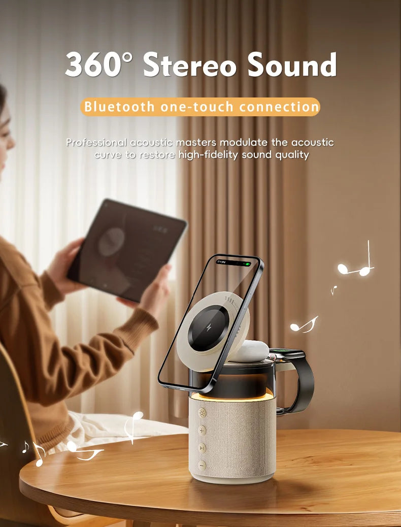 5-in-1 Magnetic Wireless Charger & Bluetooth Speaker with Night Light