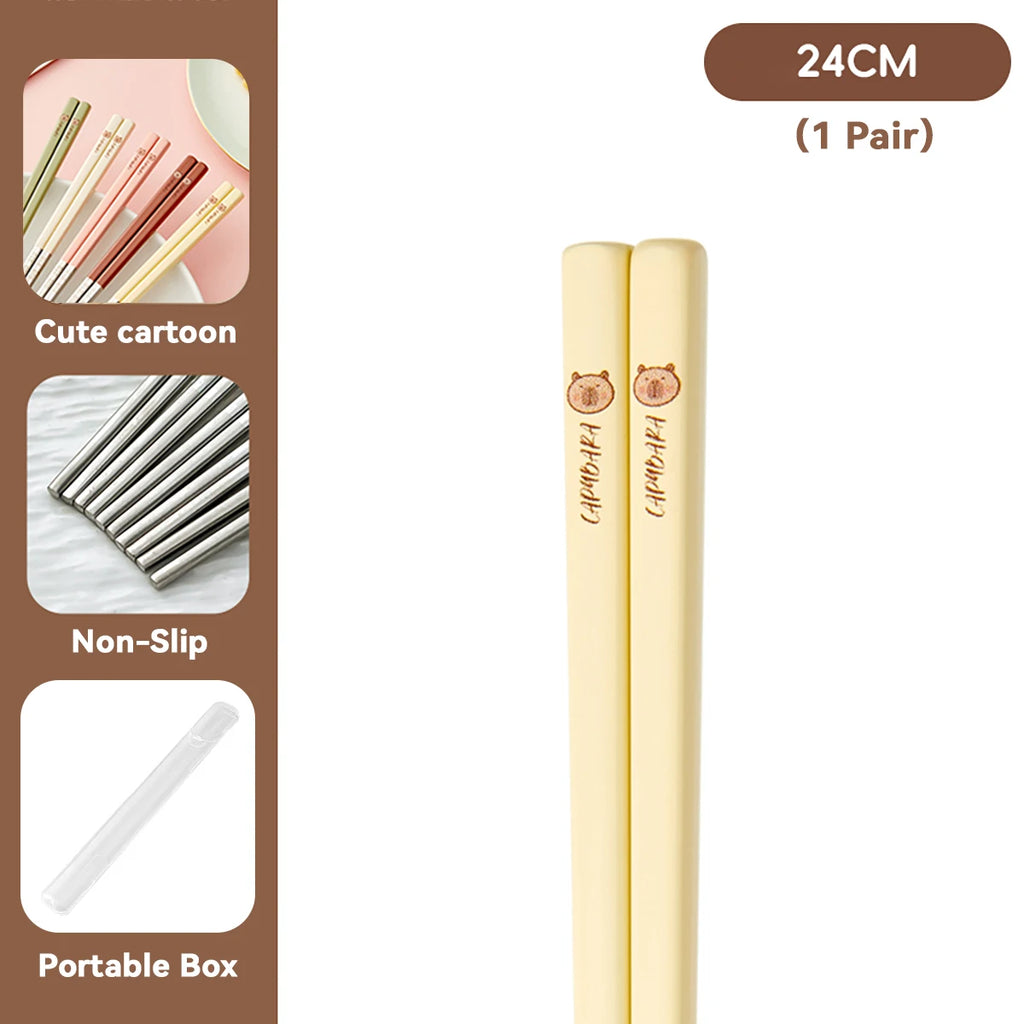 Cute Capybara Stainless Steel Chopsticks - Portable & Non-Slip