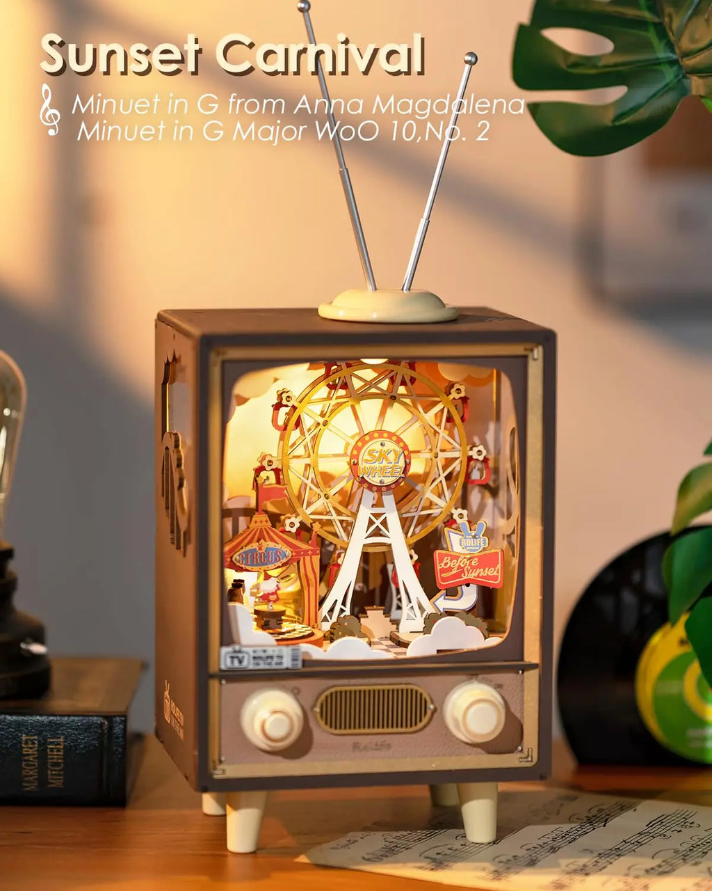 Robotime Sunset Carnival Music Box - LED Ferris Wheel Decor