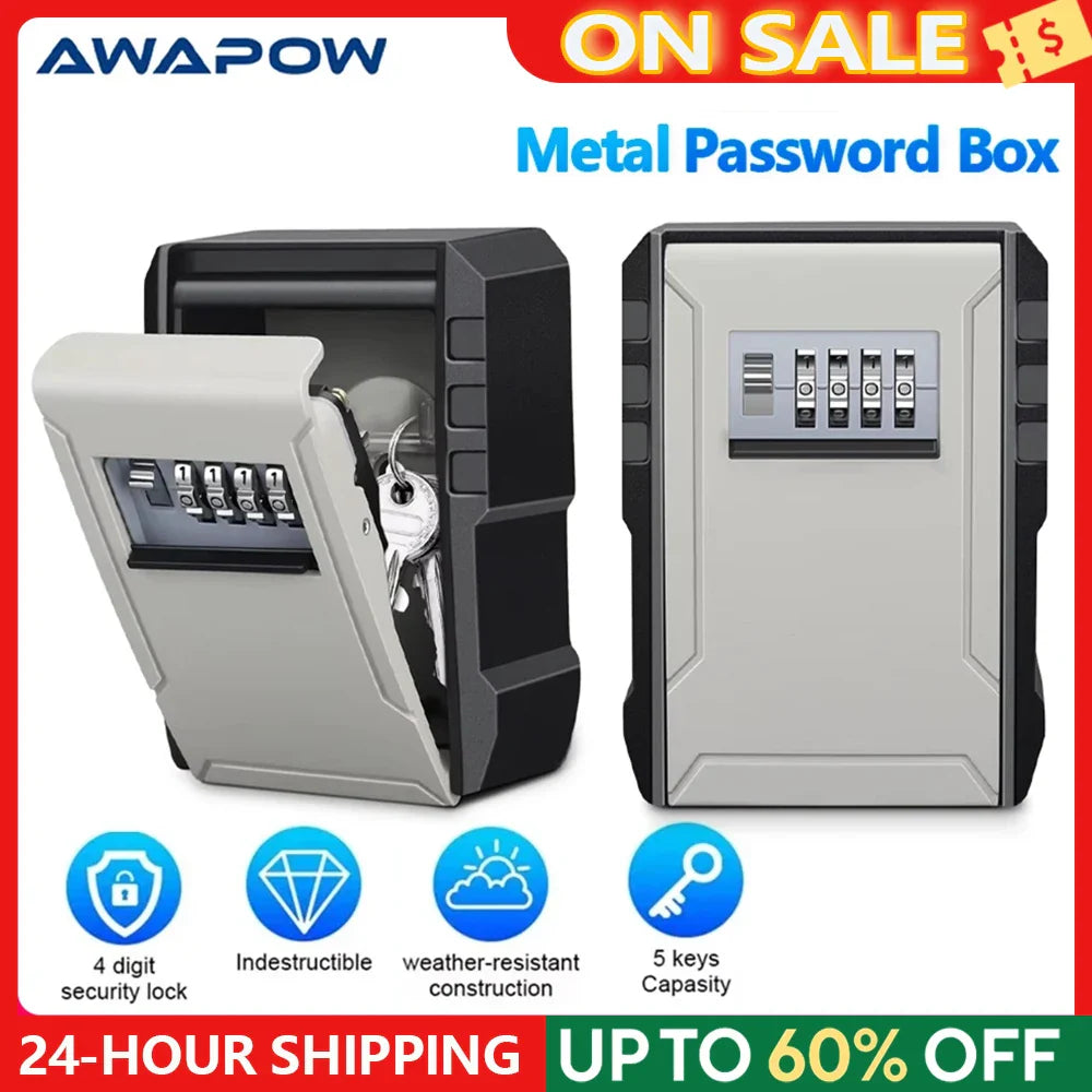 Awapow Wall-Mount Key Box - 4-Digit Lock, Weatherproof & Secure