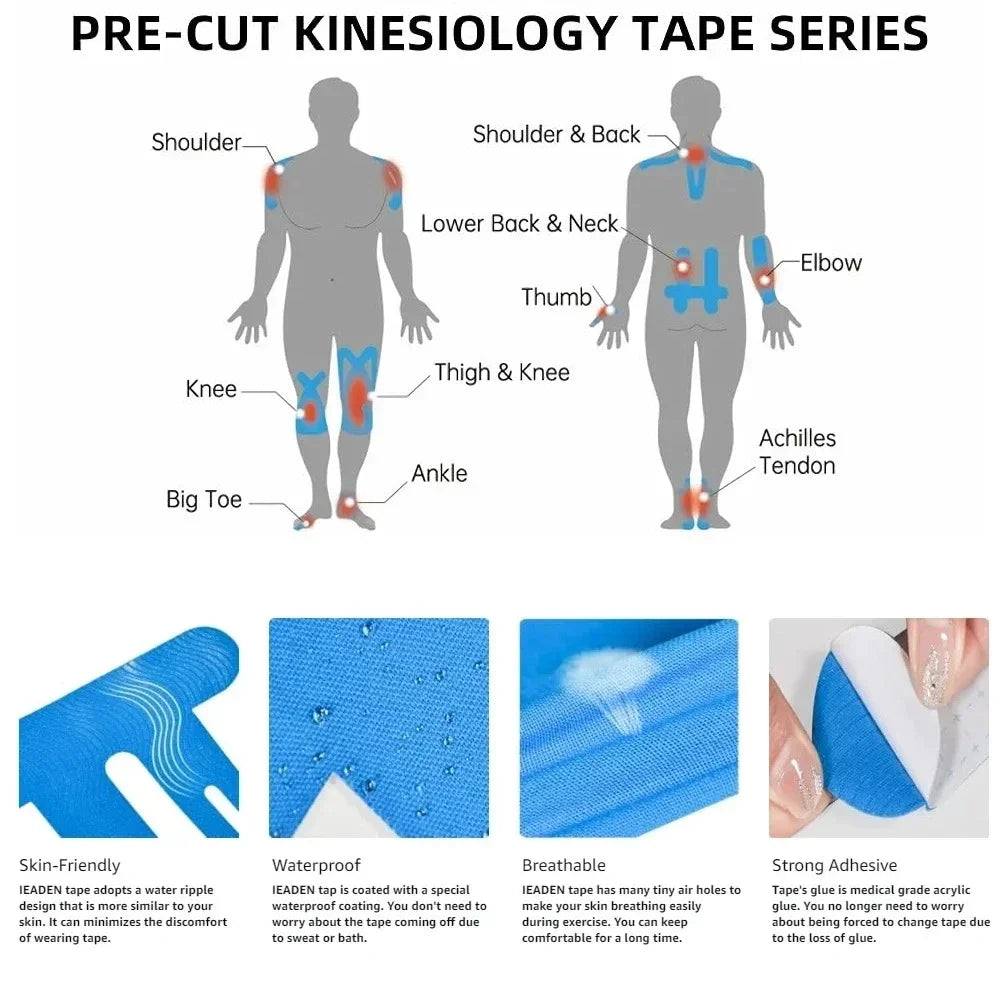 10PCS Kinesiology Tape for Knee Support - Waterproof & Breathable