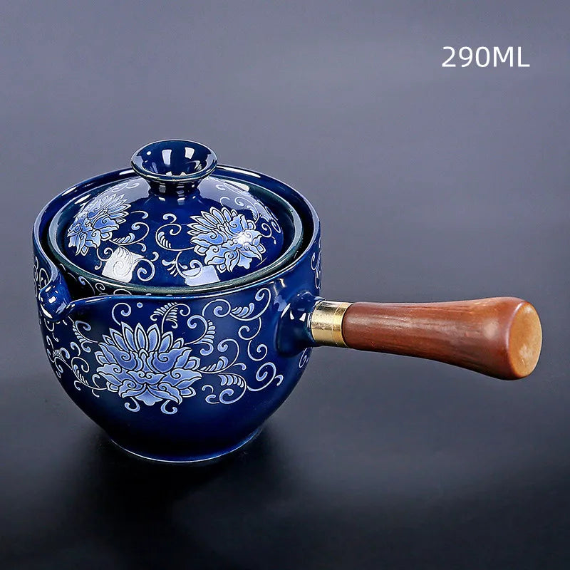 Portable 4-Piece Gongfu Tea Set with Rotating Teapot - Perfect Travel Gift