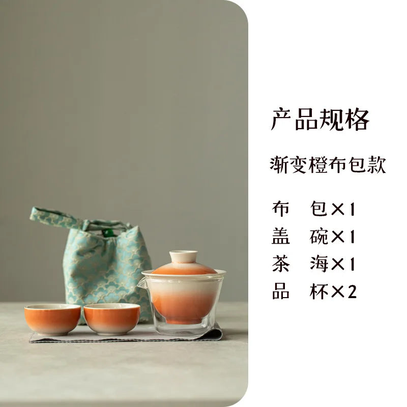 Vibrant Handmade Teaware Set for Outdoor Adventures - Portable & Stylish