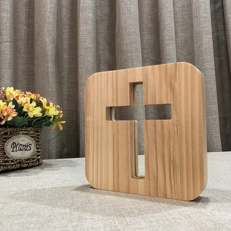 3D Glow Wood Cross Lamp - Inspirational Christian Decor Gift