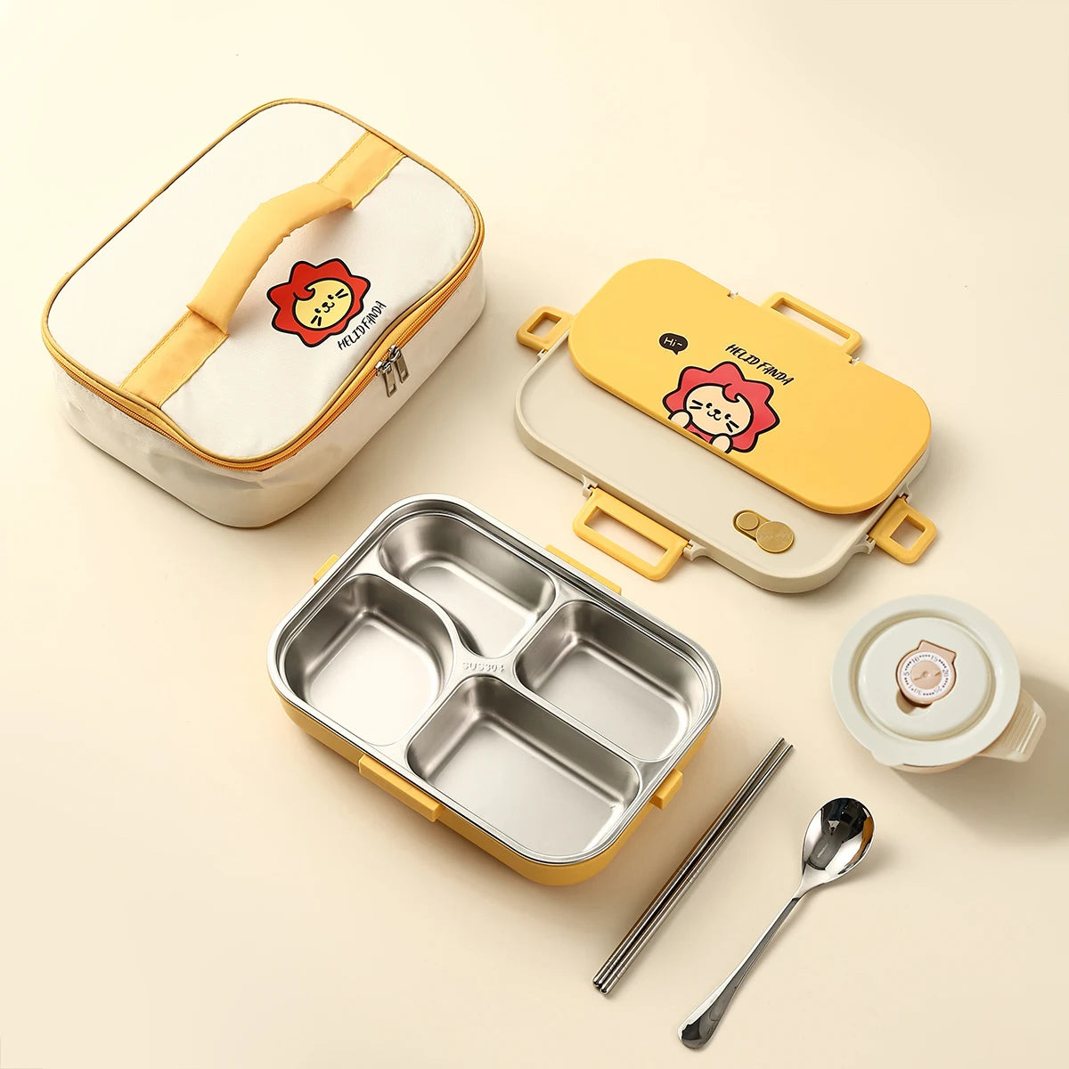 1500ml Stainless Steel Lunch Box with Cutlery & Bowl - Large Capacity