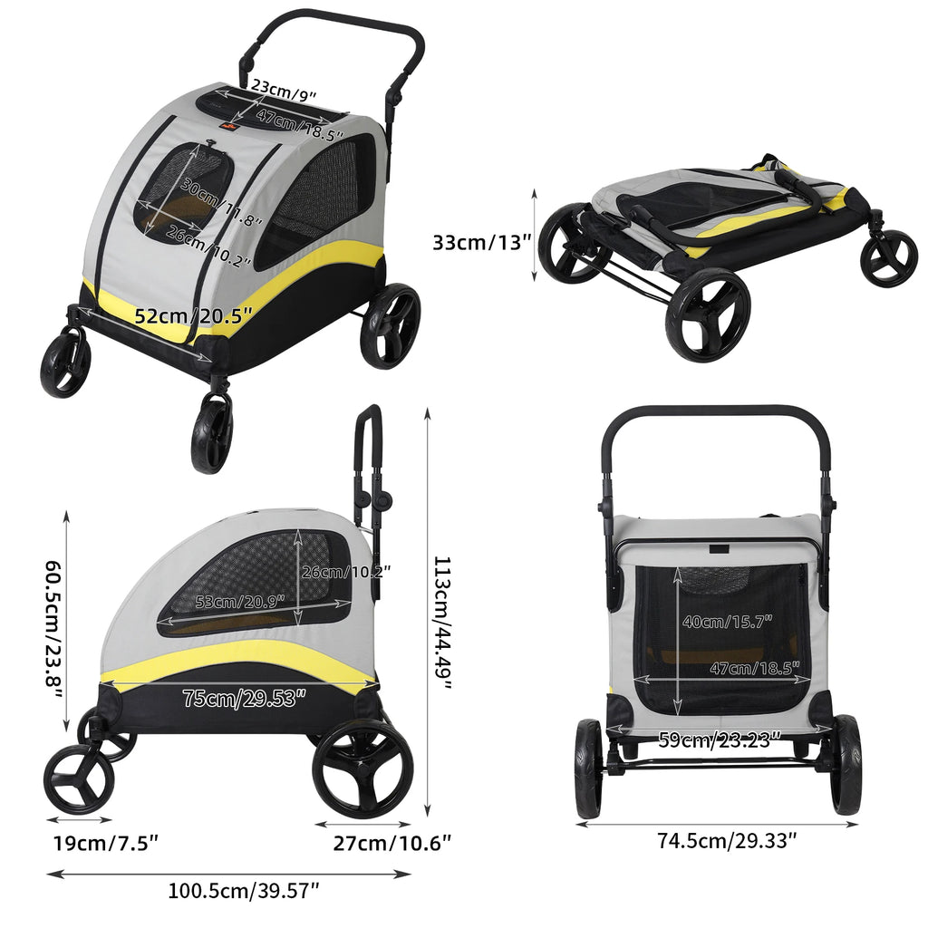 Premium 4-Wheel Pet Stroller - Foldable Dog Jogger Wagon