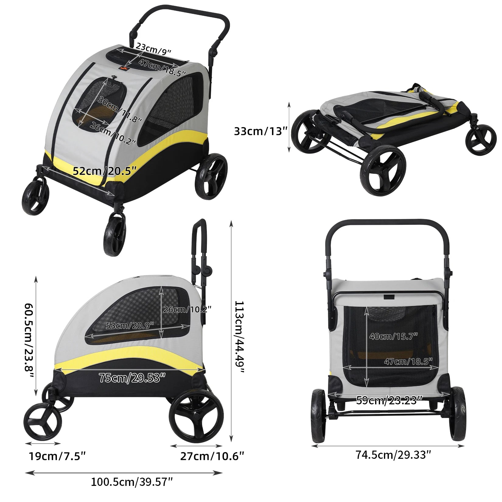 Premium 4-Wheel Pet Stroller - Foldable Dog Jogger Wagon