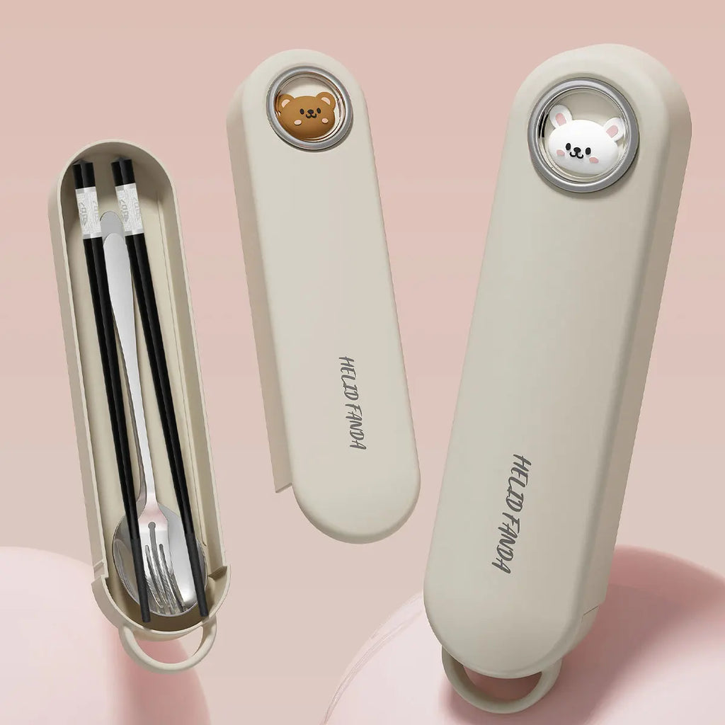 3pcs Cartoon Stainless Steel Dinnerware Set - Eco-Friendly Travel Tableware