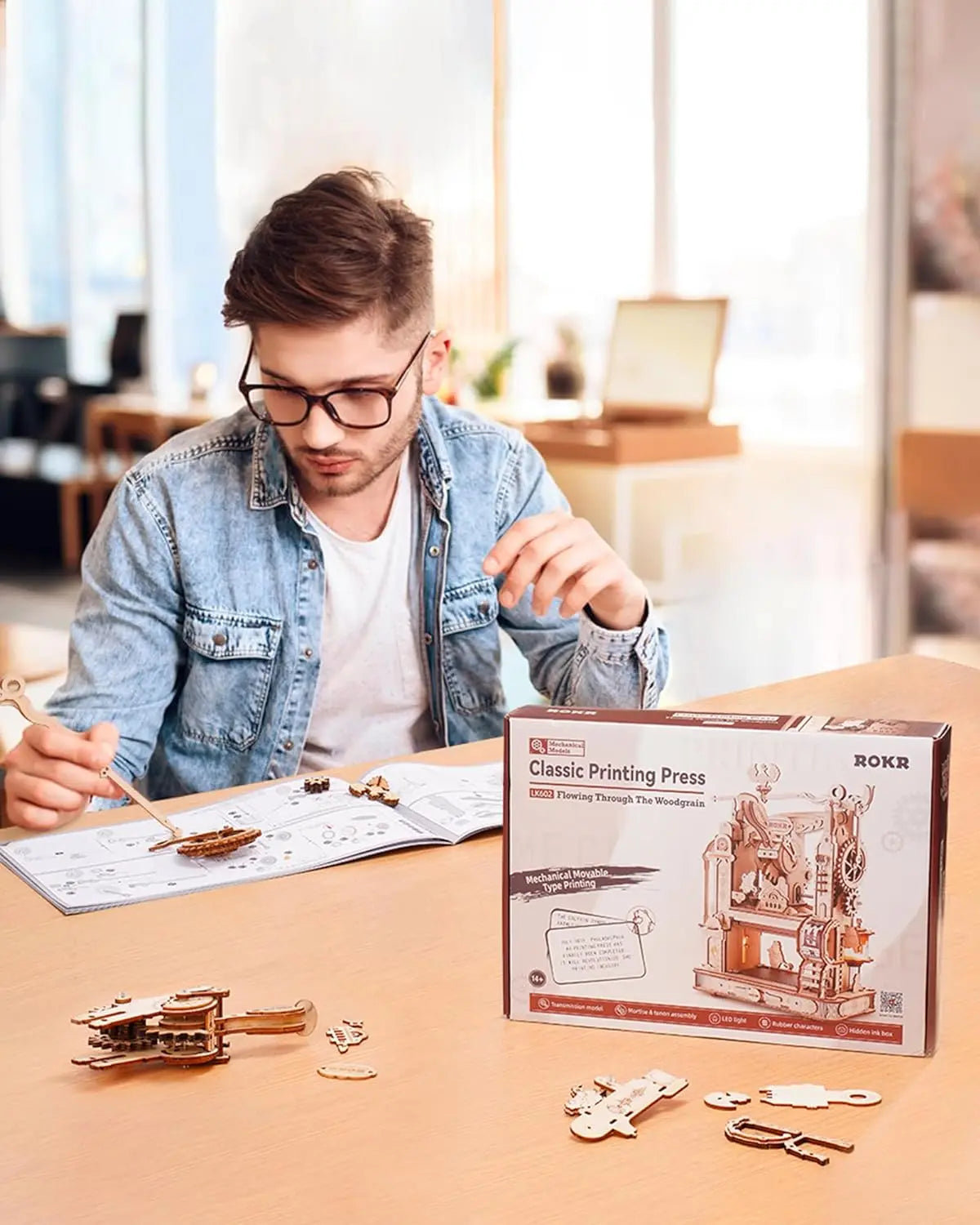 Robotime 3D Wooden Printing Press Puzzle Kit - Creative DIY Fun