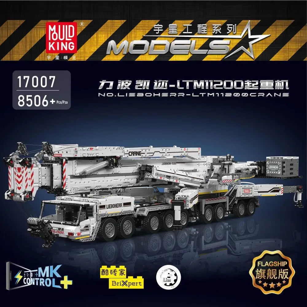 MOULD KING Motorized LTM 11200 Crane Truck Building Kit - 8506 Pcs