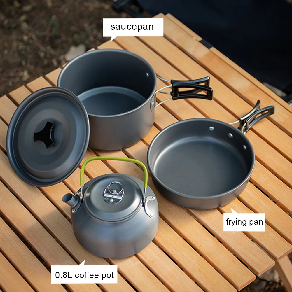 Portable 3PCS Camping Cookware Set with Mesh Bag for Outdoor Cooking