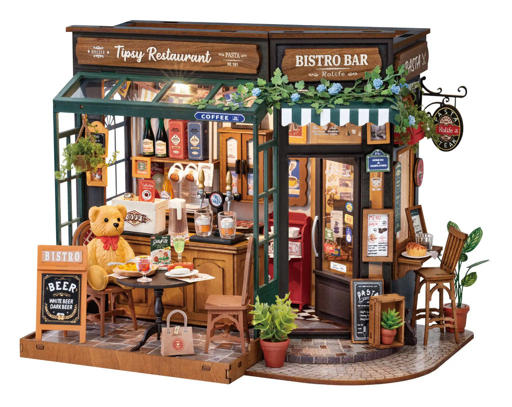 Robotime Tipsy Restaurant Miniature Dollhouse 3D Wooden Puzzle Kit