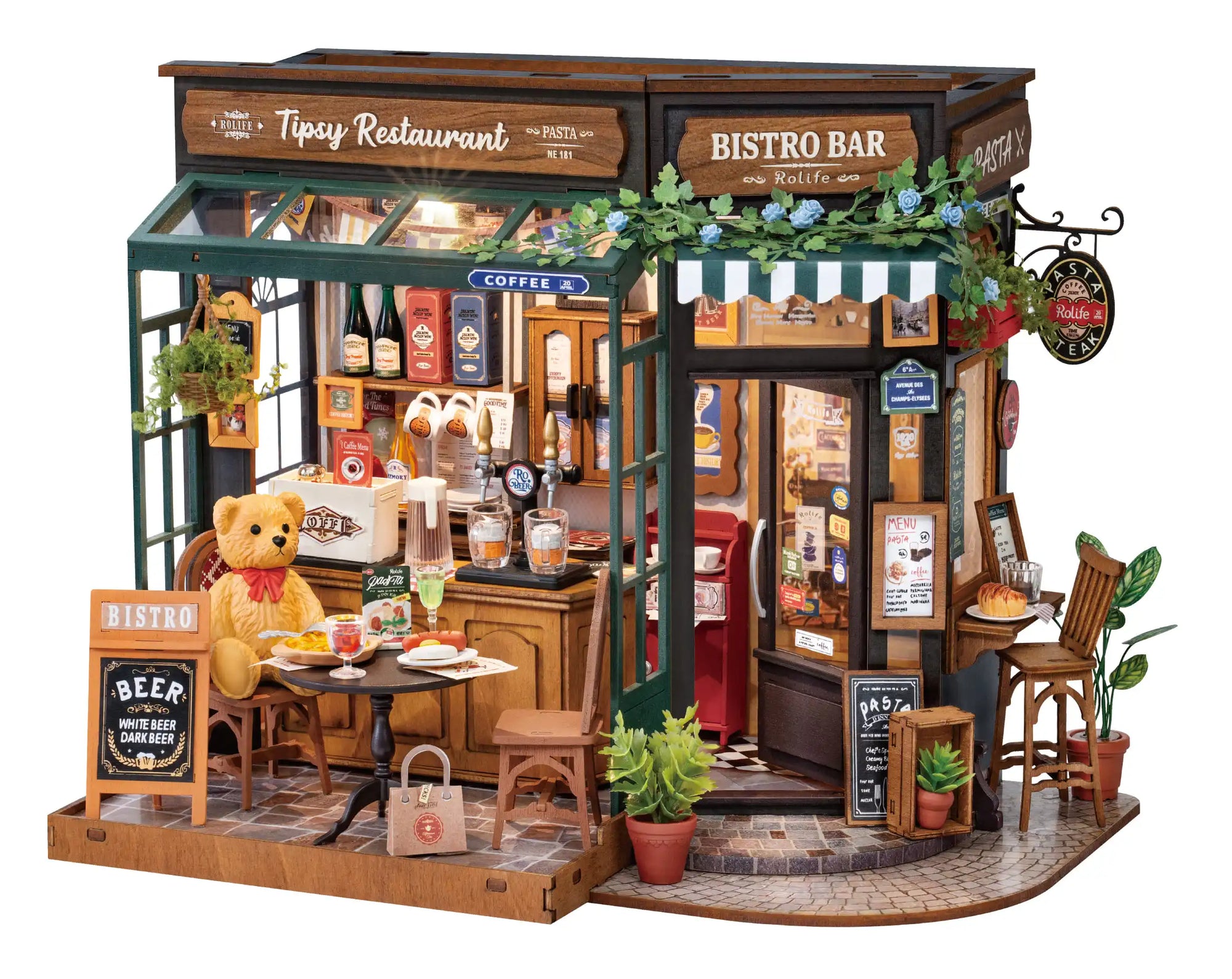 Robotime Tipsy Restaurant Miniature Dollhouse 3D Wooden Puzzle Kit