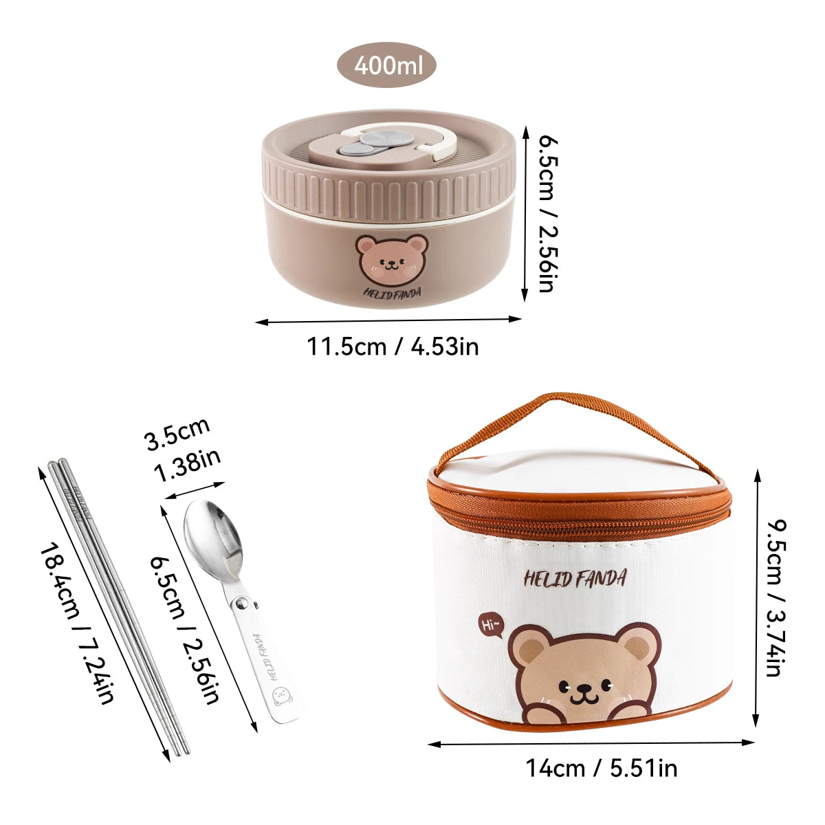 Cute Bear Stainless Steel Insulated Bento Lunch Box for Kids