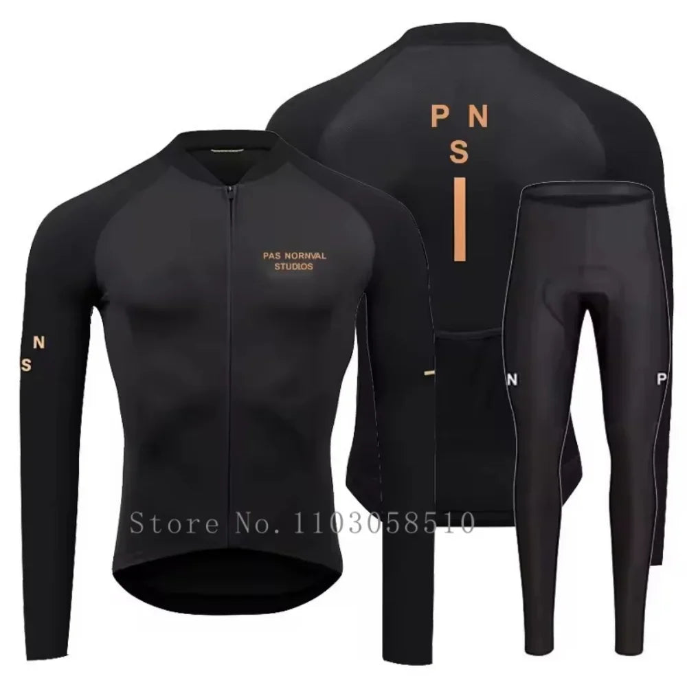 PRO Team Men's Breathable Long Sleeve Cycling Jersey & Bib Pants Set