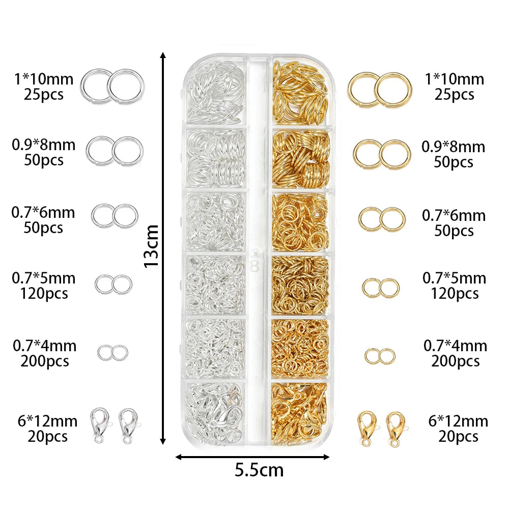 Jewelry Findings Kit with Zinc Alloy Jump Rings & Lobster Clasps