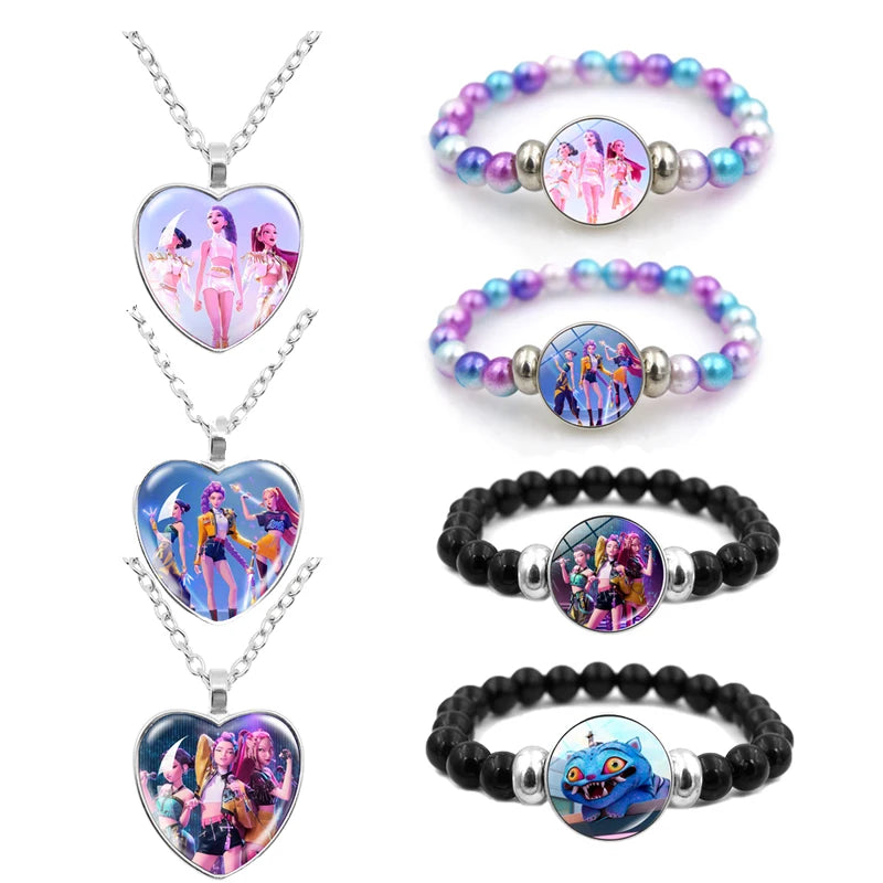 Trendy 2pc Demon Hunters Necklace & Bracelet Set - Stylish Anime Accessory