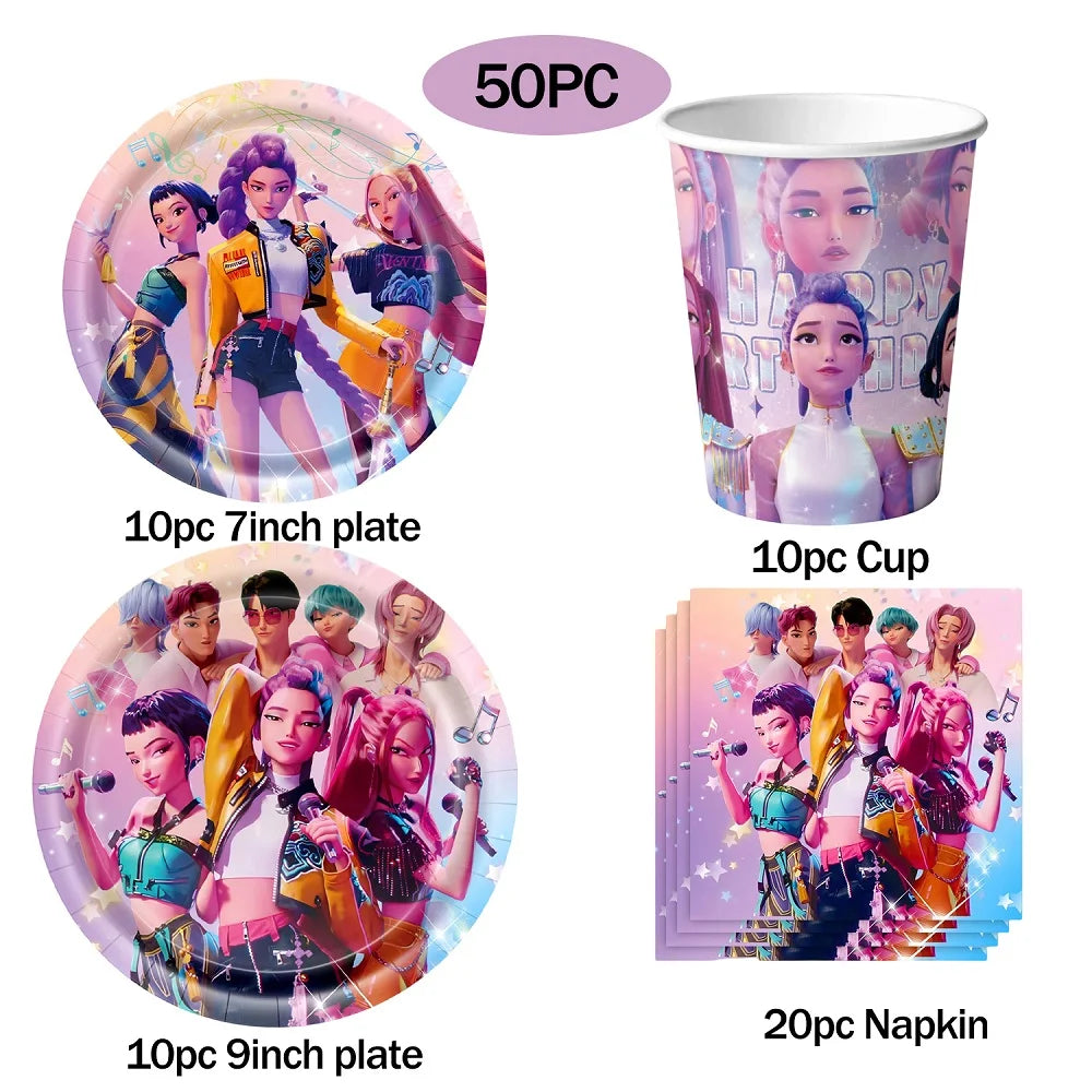 K-Pop Demon Hunters Birthday Party Supplies - Plates, Cups, Napkins & Decor