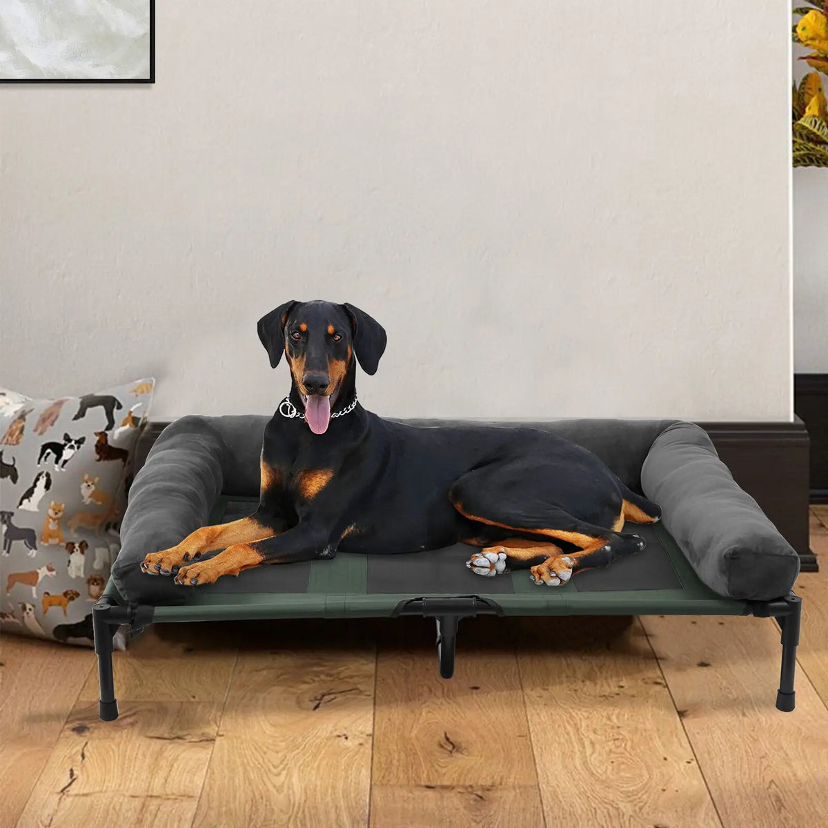 Elevated Pet Lounger Bed with Cozy Bolster - Cooling Comfort for Pets