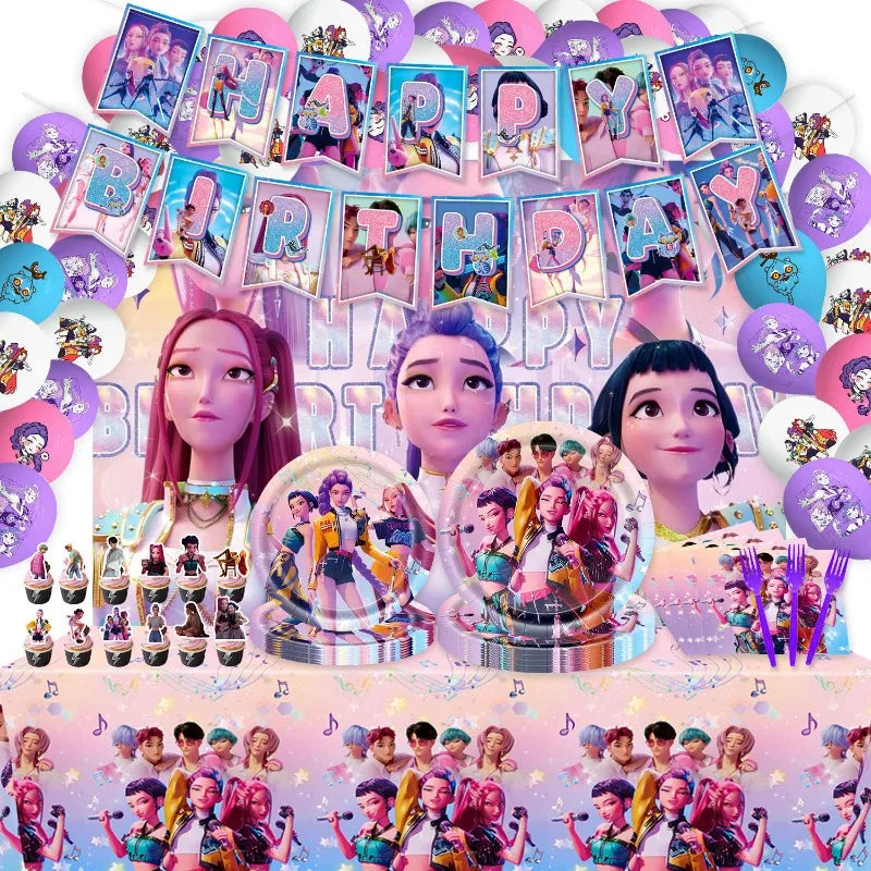 K-pop Girl Group Pink Dinnerware Set for Magical Birthday Parties