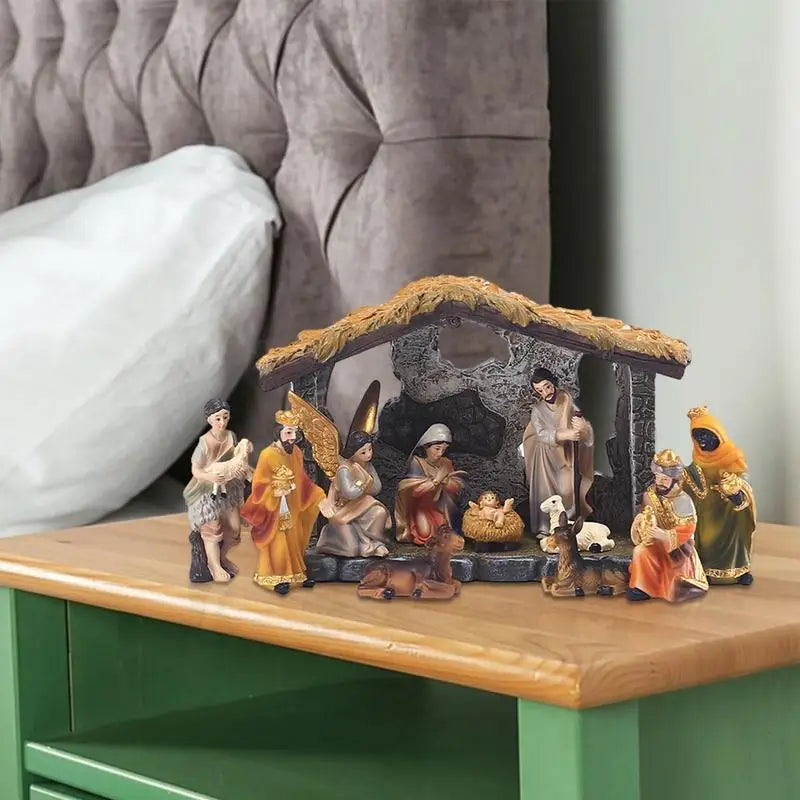 12-Piece Nativity Scene Set - Elegant Resin Christmas Decor