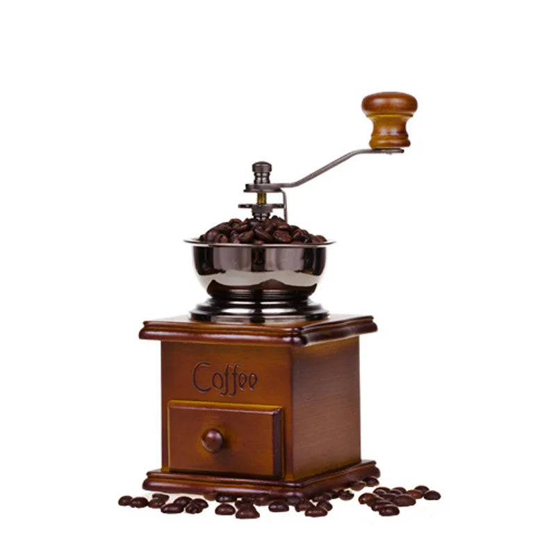 Vintage Hand Crank Coffee Grinder - Classic Wooden Mill for Fresh Coffee