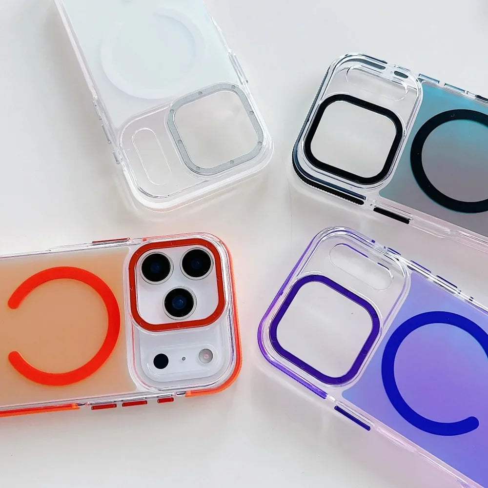 Translucent Metal MagSafe Wireless Charging Phone Case for iPhone 11-17 Pro Max