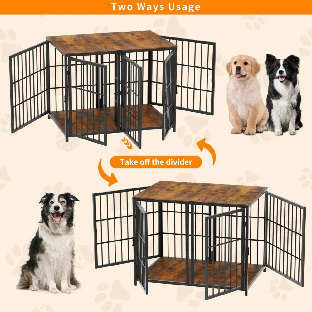 Spacious Double Dog Crate with Removable Divider - Furniture Style