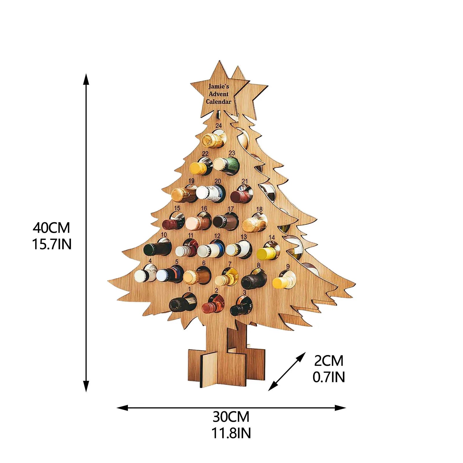 Wooden Christmas Tree Wine Bottle Holder Advent Calendar - Festive Decor