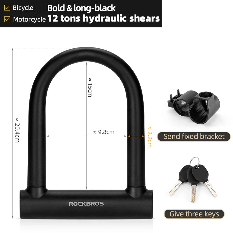 ROCKBROS U-Shaped Anti-Theft Lock for Bikes & Scooters | Durable Security