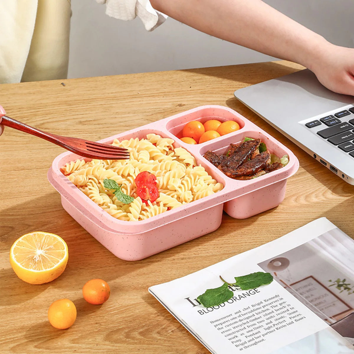 Eco-Friendly Portable 3-Compartment Bento Lunch Box