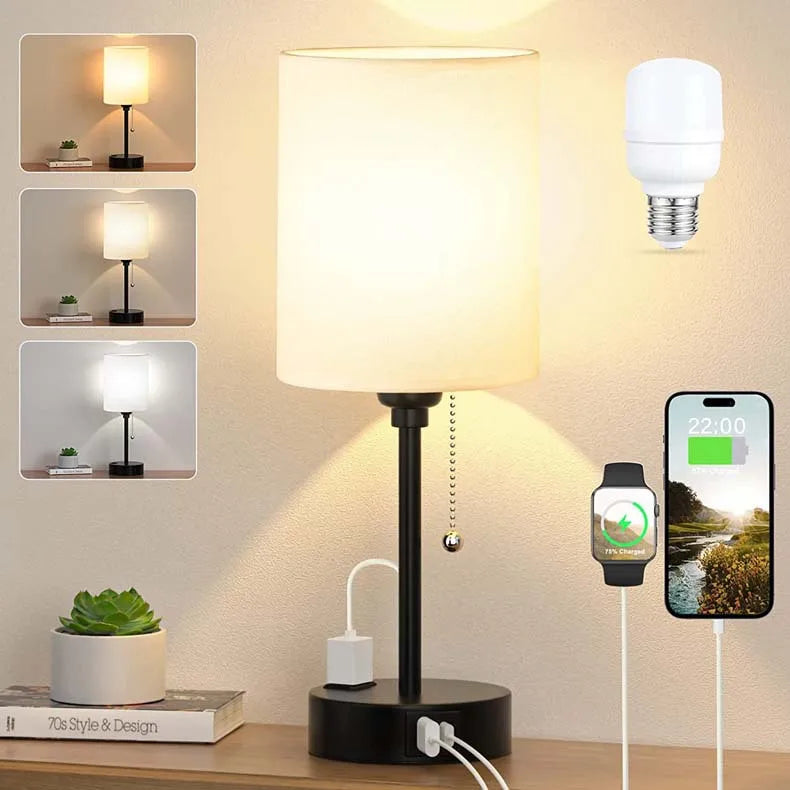 USB Rechargeable LED Table Lamps Set with Dual Socket - Modern Design
