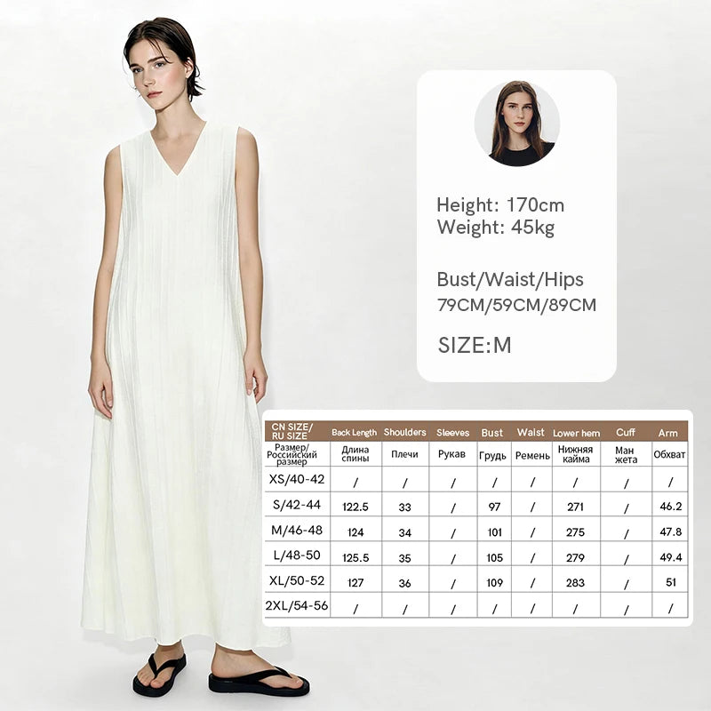 Amii Women's Elegant A-Line Midi Dress - Sleeveless V-Neck Style