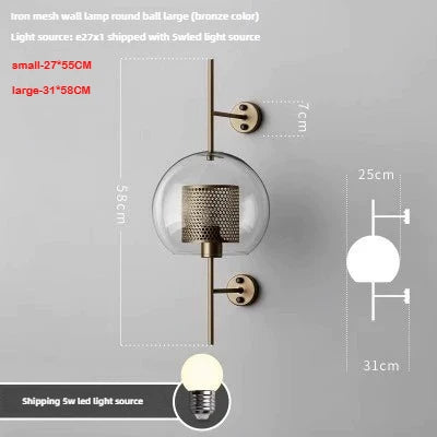 Nordic Minimalist Gold Wall Lamp with LED Glass Ball Design